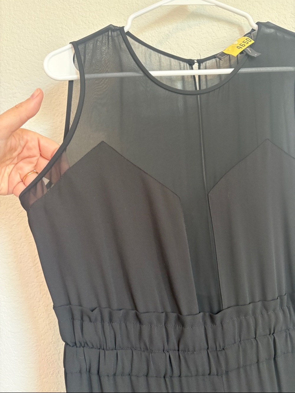 BCBGMaxAzria Kiara Black Sleeveless Wide-Leg Jumpsuit with sheer top - Picture 6 of 9